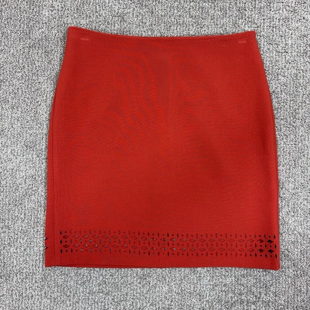 Banana Republic Skirt Womens 4 Red Laser Cut Pencil Stretch Work Office Career